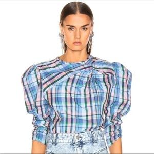 Isabel Marant Esmee Blouse size 34 US 0-2 Twist neck Madras Plaid
